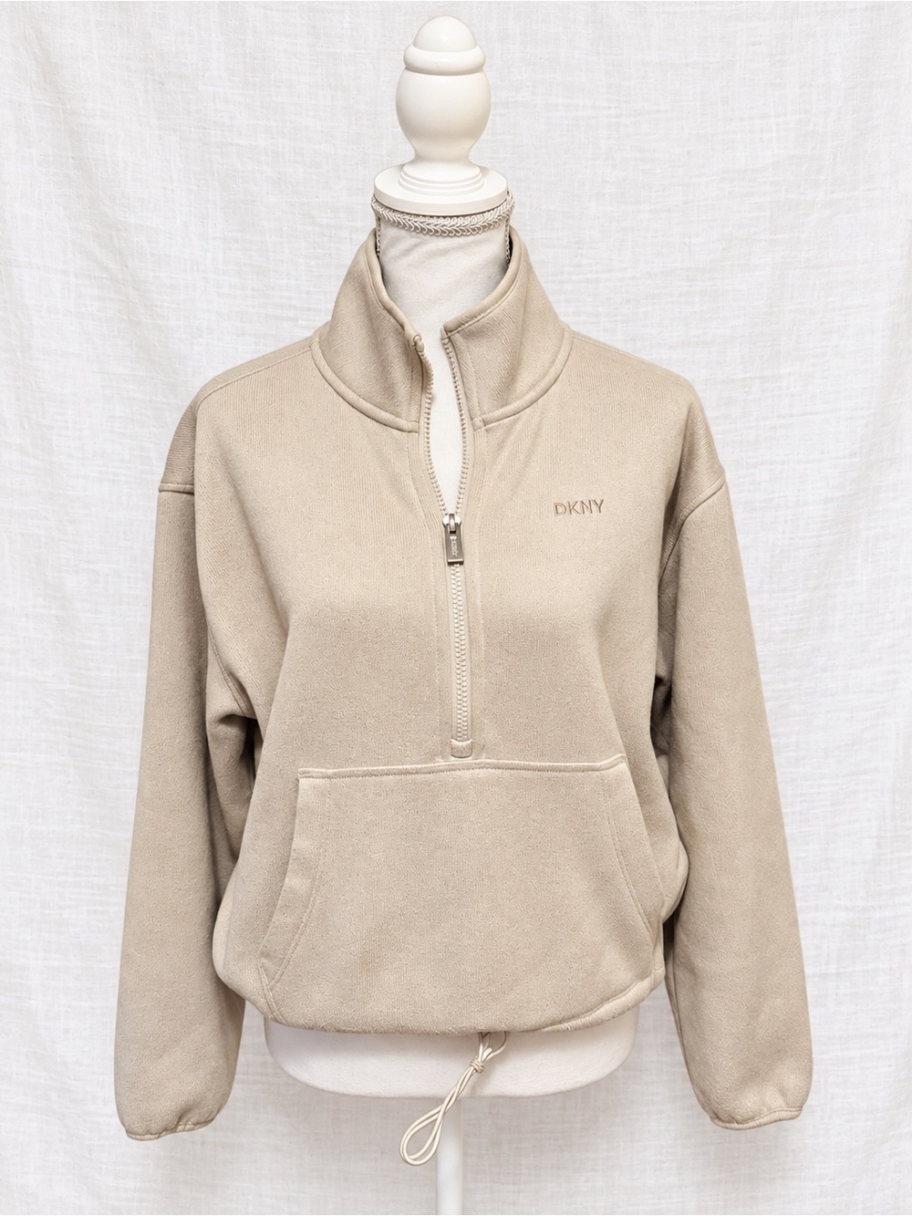 DKNY Sport Women’s Cream Beige Quarter Zip Fleece Pullover Sweatshirt